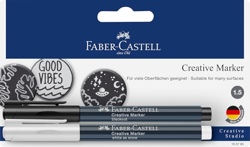 FABER-CASTELL 160795 - Creative Marker, weiß/schwarz, Strichstärke 1,5 mm, 2er Set von FABER-CASTELL