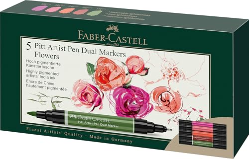 Faber-Castell 162007 - Tuschestifte Pitt Artist Pen Dual, 5 Marker mit zwei Spitzen - Pinselspitze und Faserspitze - Filzstifte Set Flowers Faber-Castell 162007 - Tuschestifte Pitt Artist Pen Dual, 5 Marker mit zwei Spitzen - Pinselspitze und Faserspitze - Filzstifte Set Flowers von Faber-Castell