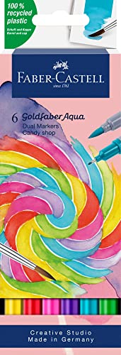 Faber-Castell 164528 - Goldfaber Aqua Dual Marker, Candy Shop, mit Pinselspitze und Fineliner Spitze, 6er Etui von Faber-Castell