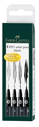 Faber-Castell 167100 - Tuschestifte Pitt Artist Pen, 4er Packung, Inhalt: S, F, M, B, schwarz von Faber-Castell