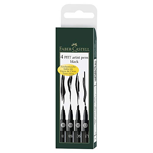 Faber-Castell 167139 - Tuschestift Pitt artist pen 4er Packung: 1.5, SC, SB, B, schwarz von Faber-Castell