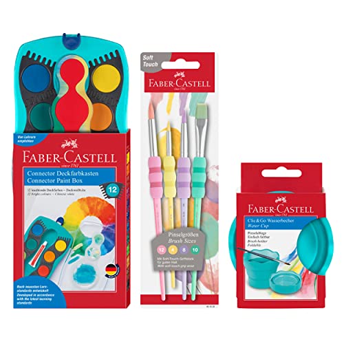 Faber-Castell 205036 - Malset Connector mit Wasserfarbkasten, 4er Pinselset und Pinselbecher von Faber-Castell