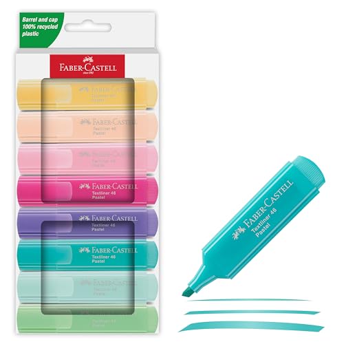 FABER-CASTELL 254658 - Textmarker Set 46, 8 Pastell Textmarker mit langlebiger Keilspitze, Strichbreite 1 - 5 mm, nachfüllbar von FABER-CASTELL