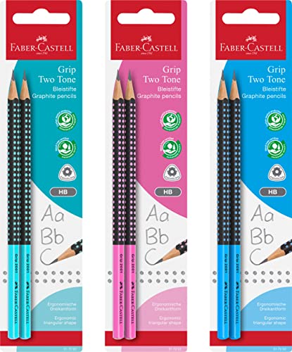 Faber-Castell 517093 - Bleistift Grip 2001 Two Tone, Härtegrad HB, zweifarbig, farbig sortiert (keine Auswahl möglich), 2 Stück im Blister von Faber-Castell