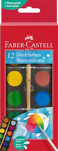 Faber-Castell 125017 - Wasserfarbkasten 12 Farben, inkl. Pinsel, Malkasten für Schule und Freizeit von Faber-Castell