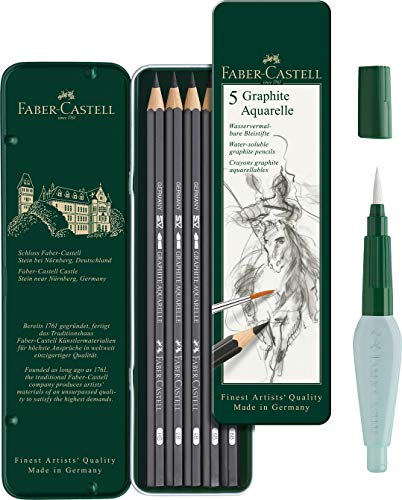 Faber-Castell Art und Graphic (Aquarelle Monochrome Set) inkl. Wassertankpinsel und Aquarellbleistifte Graphite Aquarelle, Inhalt HB, 2B, 4B, 6B, 8B von Faber-Castell