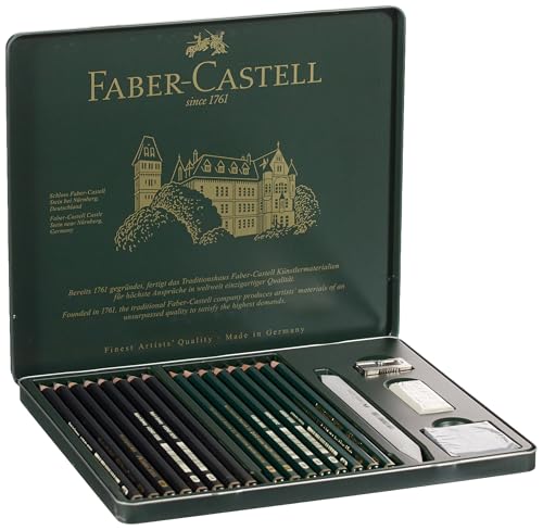 Faber-Castell 115224 - Bleistifte Set Pitt Graphite Matt & Castell 9000, 20-teilig, inkl. Papierwischer, Radierer, Knetradierer und Spitzer von Faber-Castell