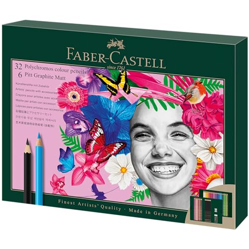 Faber-Castell 210053 Polychromos Malstifte, 32er-Buntstifte-Set, Leuchtende Farben mit dicken 3,8-mm-Minen, Inklusive 6 Pitt Graphite Matt Bleistifte, Radiergummi und Anspitzer Faber-Castell 210053 Polychromos Malstifte, 32er-Buntstifte-Set, Leuchtende Farben mit dicken 3,8-mm-Minen, Inklusive 6 Pitt Graphite Matt Bleistifte, Radiergummi und Anspitzer von Faber-Castell