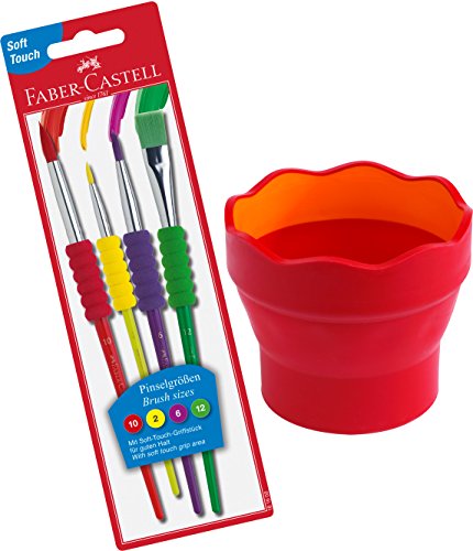 Faber-Castell - Wasserbecher Clic und Go, Lernmaterialien, rot + Pinsel Set von Faber-Castell