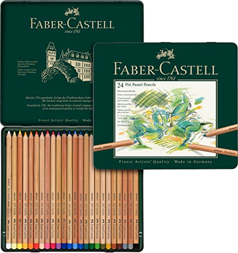 Faber-Castell 112124 - Farbstifte Pitt Pastellstifte, 24 Künstlerfarbstifte im Metalletui, verwischbare Farben von Faber-Castell