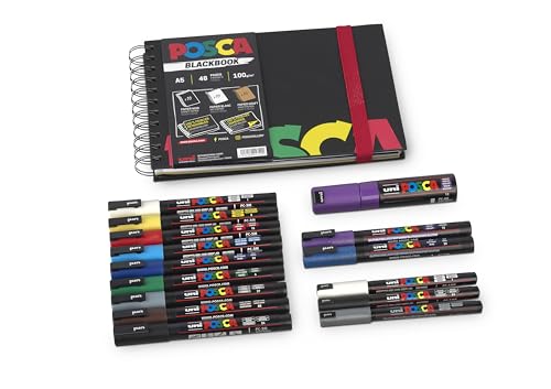 Faber-Castell uni-ball 205087 - POSCA Marker Set XL, 15 POSCA Stifte und ein Sketchbook, für Beruf, Hobby und Freizeit von POSCA