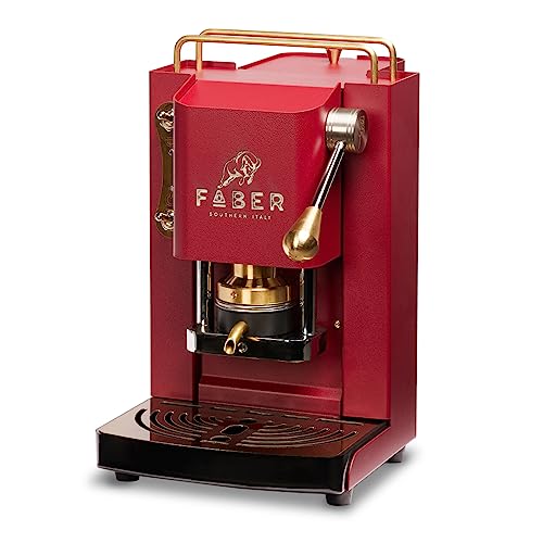 FABER COFFEE MACHINES | Modell Pro Mini Deluxe | Kaffeepadmaschine für 44 mm ESE-Pads | Einstellbare Padpresse aus Messing (CHERRY RED) von FABER COFFEE MACHINES