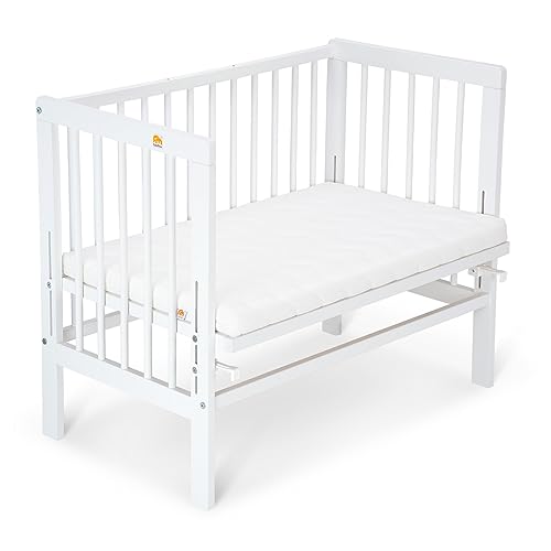 FabiMax Baby Beistellbett Anstellbett Basic stufenlos höhenverstellbar mit Matratze Classic, Buche Massivholz, weiß lackiert von FabiMax