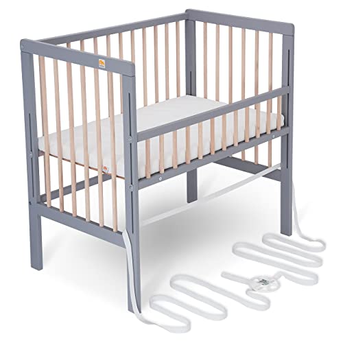 FabiMax Baby Beistellbett für Boxspringbett, TÜV geprüft 2022, Buche massiv grau/Natur, inkl. Matratze Classic von FabiMax