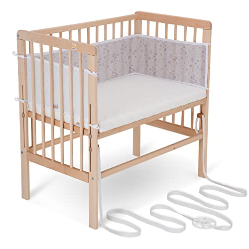 FabiMax Baby Beistellbett für Boxspringbetten, stufenlos höhenverstellbar, Buchenholz massiv, Natur (Matratze Comfort, Graue Blümchen) FabiMax Baby Beistellbett für Boxspringbetten, stufenlos höhenverstellbar, Buchenholz massiv, Natur (Matratze Comfort, Graue Blümchen) von FabiMax
