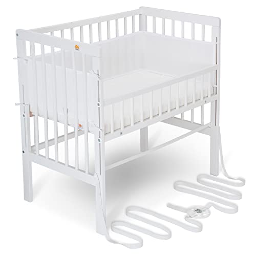 FabiMax Baby Beistellbett für Boxspringbett, TÜV geprüft 2022, inkl. Matratze und Nestchen aus Netzstoff, Buche massiv weiß, Comfort/weiß von FabiMax