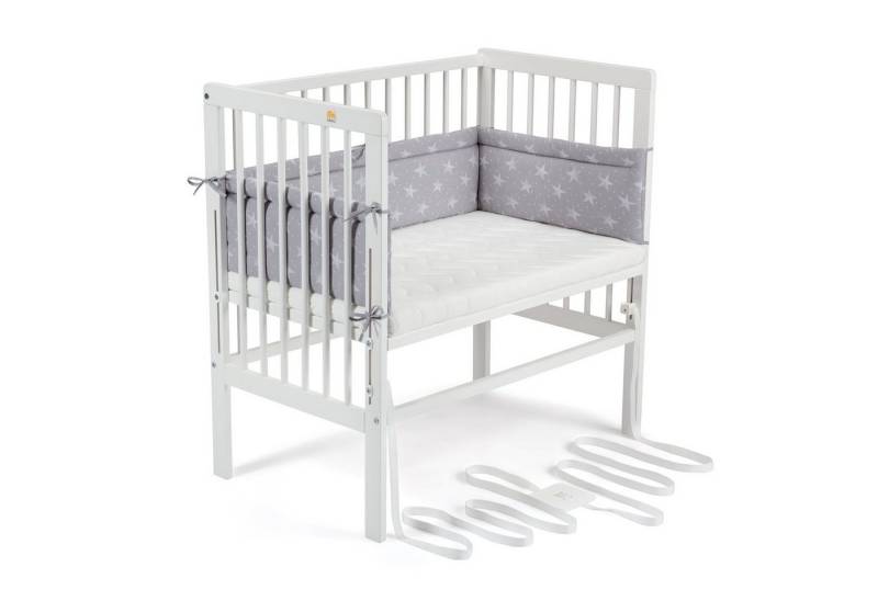 FabiMax Beistellbett Babybett Boxspring weiß lackiert, 90 x 55 cm Liegefläche, aus Buchenholz, Stufenlos höhenverstellbar 40-73 cm, Holz-Lattenrost von FabiMax