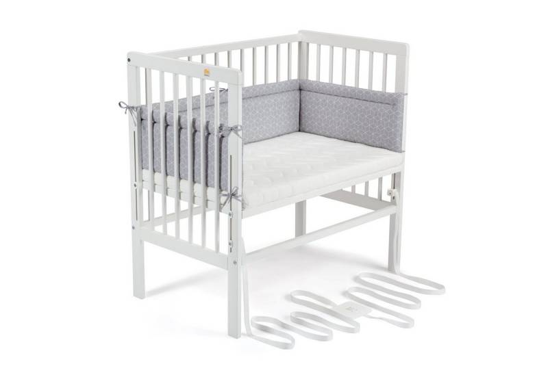 FabiMax Beistellbett Babybett Boxspring weiß lackiert, 90 x 55 cm Liegefläche, aus Buchenholz, Stufenlos höhenverstellbar 40-73 cm, Holz-Lattenrost von FabiMax