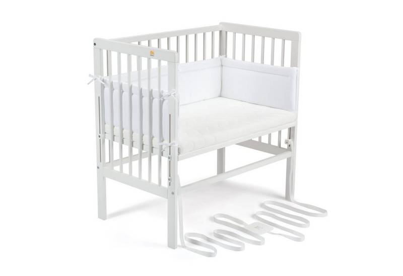 FabiMax Beistellbett Babybett Boxspring weiß lackiert, 90 x 55 cm Liegefläche, aus Buchenholz, Stufenlos höhenverstellbar 40-73 cm, Holz-Lattenrost von FabiMax