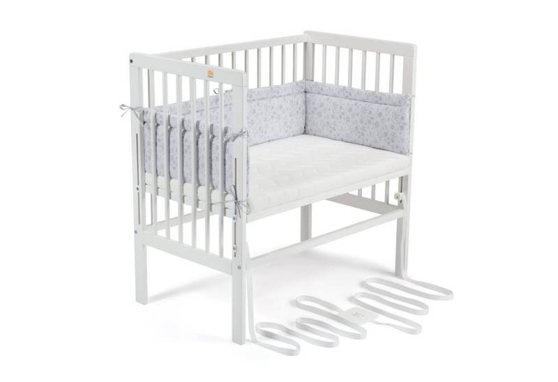 FabiMax Beistellbett Babybett Boxspring weiß lackiert, 90 x 55 cm Liegefläche, aus Buchenholz, Stufenlos höhenverstellbar 40-73 cm, Holz-Lattenrost von FabiMax