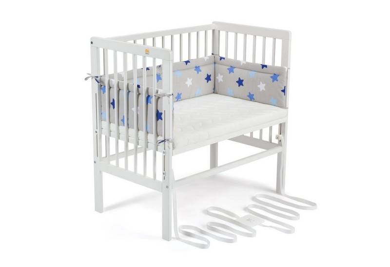 FabiMax Beistellbett Babybett Boxspring weiß lackiert, 90 x 55 cm Liegefläche, aus Buchenholz, Stufenlos höhenverstellbar 40-73 cm, Holz-Lattenrost von FabiMax