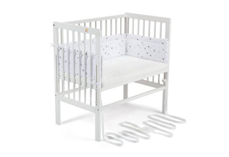 FabiMax Beistellbett Babybett Boxspring weiß lackiert, 90 x 55 cm Liegefläche, aus Buchenholz, Stufenlos höhenverstellbar 40-73 cm, Holz-Lattenrost von FabiMax