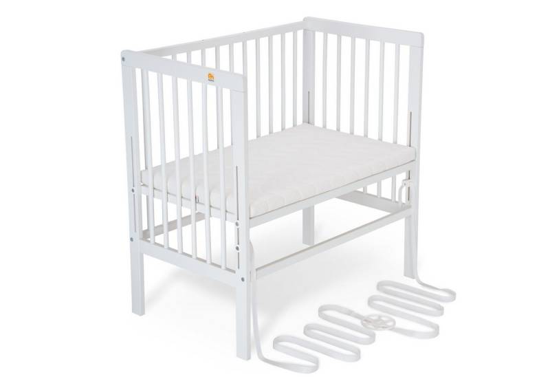 FabiMax Beistellbett Babybett Boxspring weiß lackiert, 90 x 55 cm Liegefläche, aus Buchenholz, Stufenlos höhenverstellbar 40-73 cm, Holz-Lattenrost von FabiMax