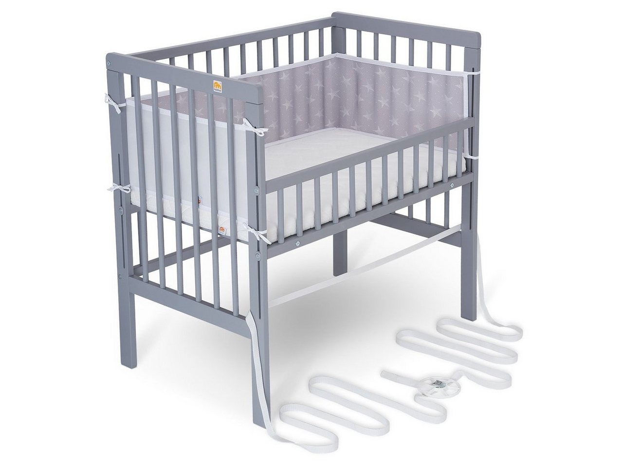 FabiMax Beistellbett Boxspring Fix grau, mit 12cm Rausrollschutz, Matratze und Netz-Nestchen FabiMax Beistellbett Boxspring Fix grau, mit 12cm Rausrollschutz, Matratze und Netz-Nestchen von FabiMax