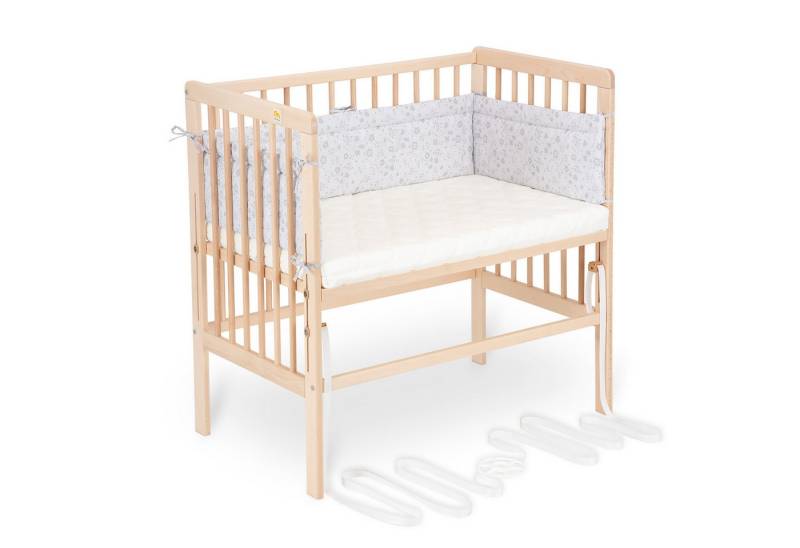 FabiMax Beistellbett Babybett Boxspring Natur, 90 x 55 cm Liegefläche, aus Buchenholz, Stufenlos höhenverstellbar 40-73 cm, Holz-Lattenrost von FabiMax