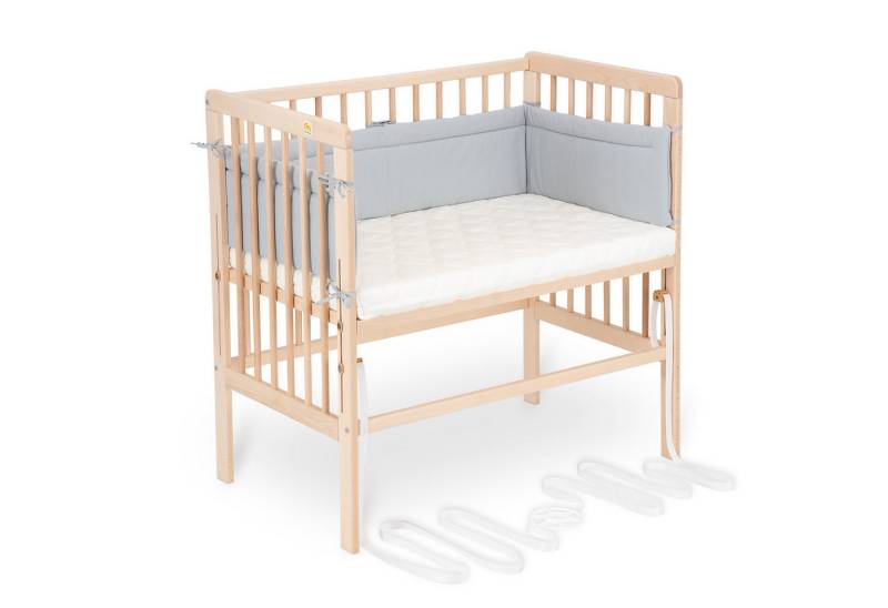FabiMax Beistellbett Babybett Boxspring Natur, 90 x 55 cm Liegefläche, aus Buchenholz, Stufenlos höhenverstellbar 40-73 cm, Holz-Lattenrost von FabiMax