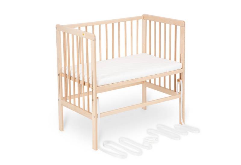 FabiMax Beistellbett Babybett Boxspring Natur, 90 x 55 cm Liegefläche, aus Buchenholz, Stufenlos höhenverstellbar 40-73 cm, Holz-Lattenrost von FabiMax