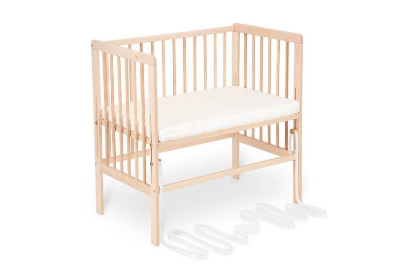 FabiMax Beistellbett Babybett Boxspring Natur, 90 x 55 cm Liegefläche, aus Buchenholz, Stufenlos höhenverstellbar 40-73 cm, Holz-Lattenrost von FabiMax