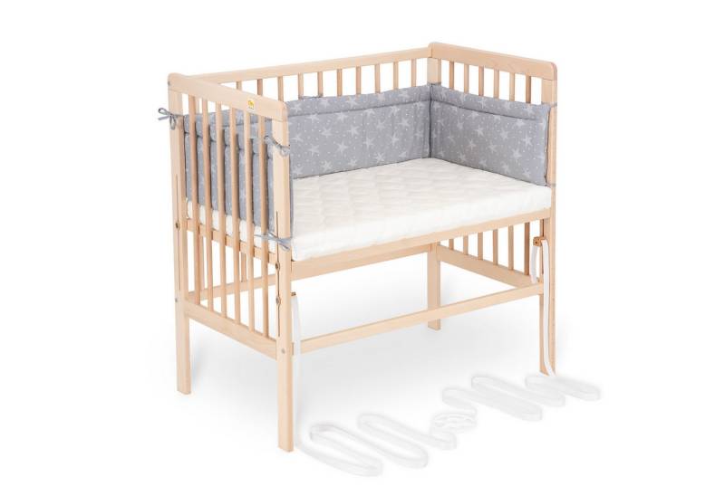 FabiMax Beistellbett Babybett Boxspring Natur, 90 x 55 cm Liegefläche, aus Buchenholz, Stufenlos höhenverstellbar 40-73 cm, Holz-Lattenrost von FabiMax