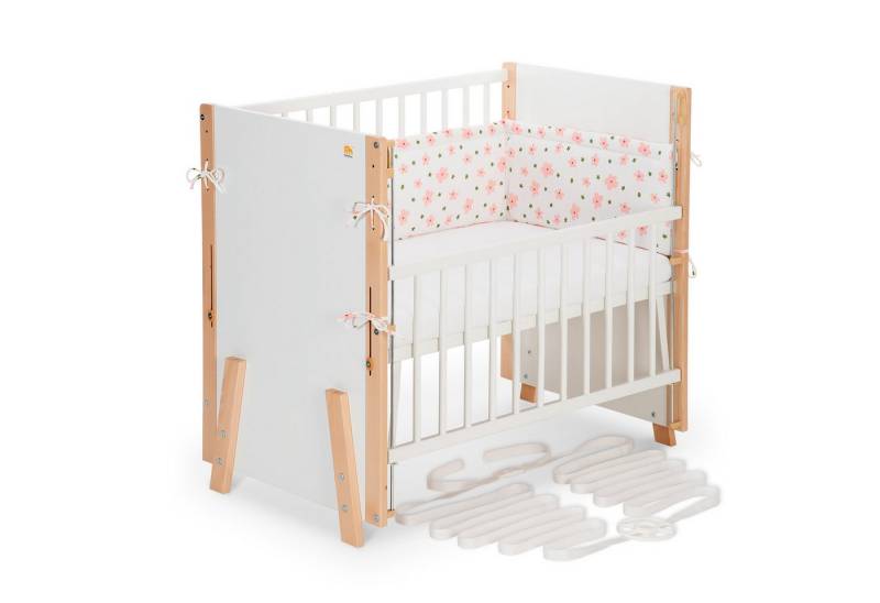 FabiMax Beistellbett Boxspring Vario Weiß / Natur, Stufenlose Höhenverstellung von 52 bis 83 cm, mit 2 in 1 Seitengitter von FabiMax