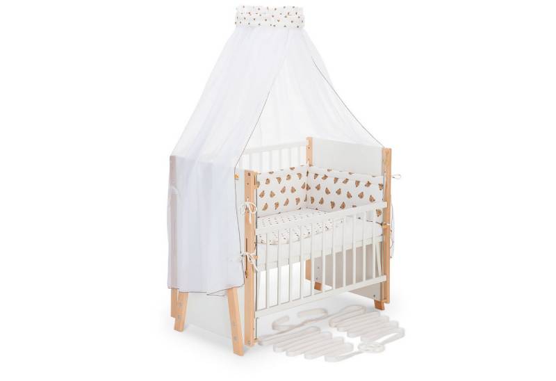 FabiMax Beistellbett Boxspring Vario Weiß / Natur, Stufenlose Höhenverstellung von 52 bis 83 cm, mit 2 in 1 Seitengitter von FabiMax
