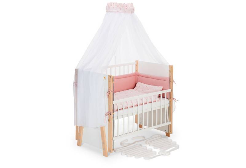 FabiMax Beistellbett Boxspring Vario Weiß / Natur, Stufenlose Höhenverstellung von 52 bis 83 cm, mit 2 in 1 Seitengitter von FabiMax