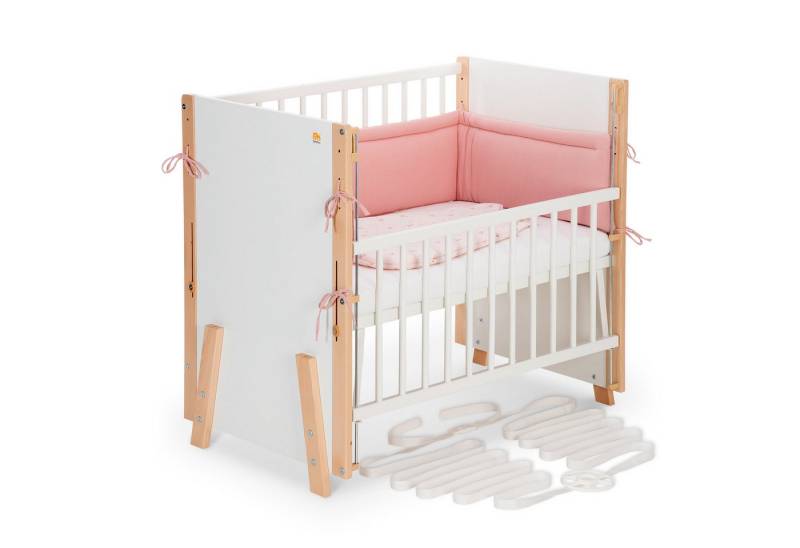 FabiMax Beistellbett Boxspring Vario Weiß / Natur, Stufenlose Höhenverstellung von 52 bis 83 cm, mit 2 in 1 Seitengitter von FabiMax