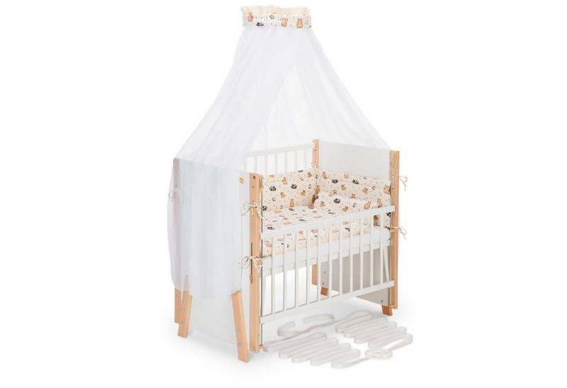 FabiMax Beistellbett Boxspring Vario Weiß / Natur, Stufenlose Höhenverstellung von 52 bis 83 cm, mit 2 in 1 Seitengitter von FabiMax