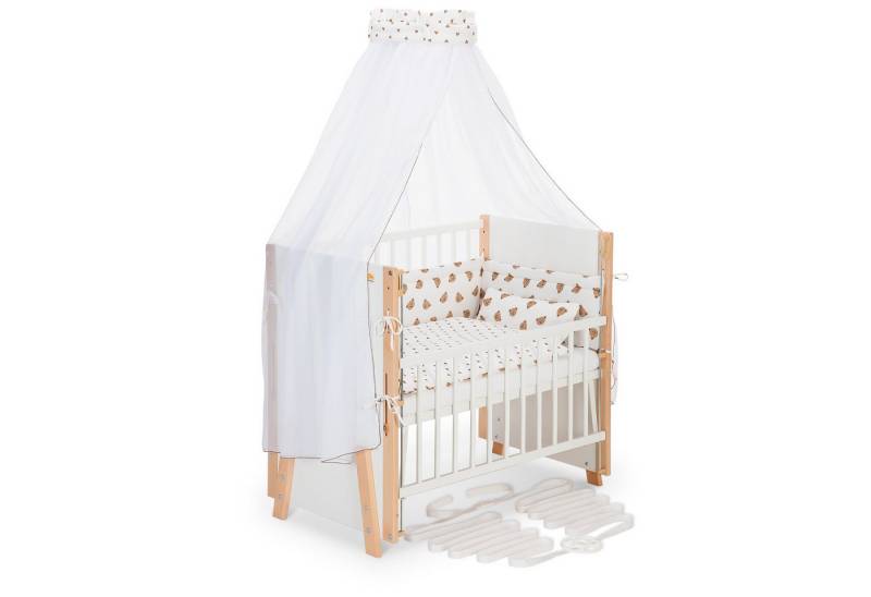 FabiMax Beistellbett Boxspring Vario Weiß / Natur, Stufenlose Höhenverstellung von 52 bis 83 cm, mit 2 in 1 Seitengitter von FabiMax