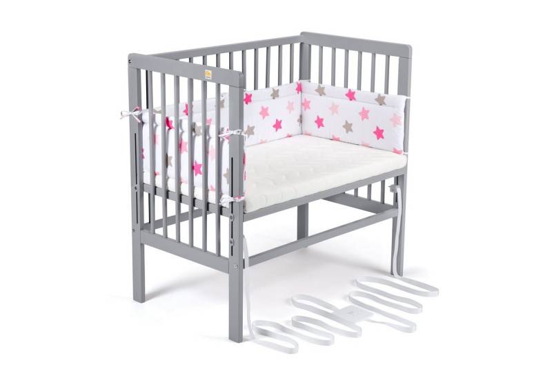 FabiMax Beistellbett Babybett Boxspring grau, 90 x 55 cm Liegefläche, aus Buchenholz, Stufenlos höhenverstellbar 40-73 cm, Holz-Lattenrost von FabiMax