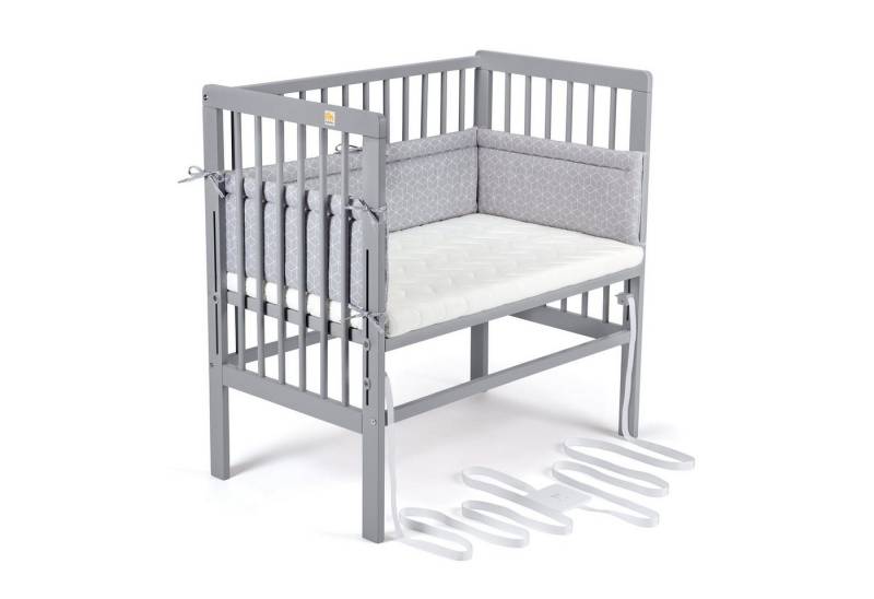 FabiMax Beistellbett Babybett Boxspring grau, 90 x 55 cm Liegefläche, aus Buchenholz, Stufenlos höhenverstellbar 40-73 cm, Holz-Lattenrost von FabiMax