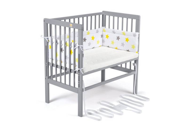 FabiMax Beistellbett Babybett Boxspring grau, 90 x 55 cm Liegefläche, aus Buchenholz, Stufenlos höhenverstellbar 40-73 cm, Holz-Lattenrost von FabiMax