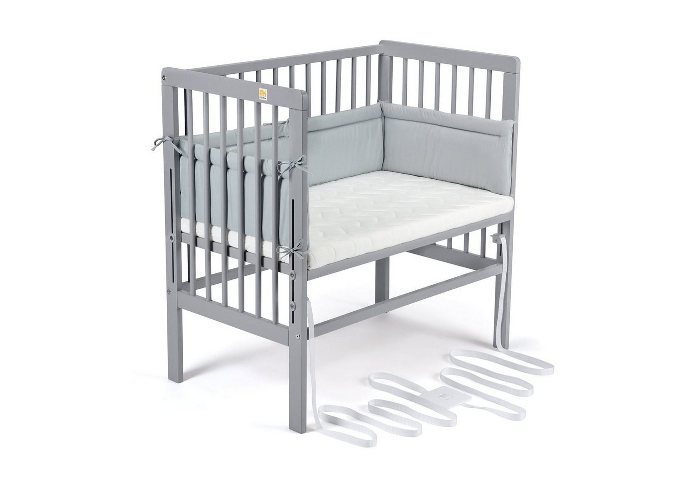 FabiMax Beistellbett Babybett Boxspring grau, 90 x 55 cm Liegefläche, aus Buchenholz, Stufenlos höhenverstellbar 40-73 cm, Holz-Lattenrost FabiMax Beistellbett Babybett Boxspring grau, 90 x 55 cm Liegefläche, aus Buchenholz, Stufenlos höhenverstellbar 40-73 cm, Holz-Lattenrost von FabiMax