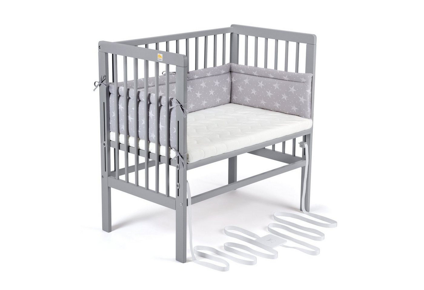 FabiMax Beistellbett Babybett Boxspring grau, 90 x 55 cm Liegefläche, aus Buchenholz, Stufenlos höhenverstellbar 40-73 cm, Holz-Lattenrost FabiMax Beistellbett Babybett Boxspring grau, 90 x 55 cm Liegefläche, aus Buchenholz, Stufenlos höhenverstellbar 40-73 cm, Holz-Lattenrost von FabiMax