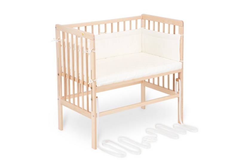 FabiMax Beistellbett Babybett Boxspring klar lackiert, 90 x 55 cm Liegefläche, aus Buchenholz, Stufenlos höhenverstellbar 40-73 cm, Holz-Lattenrost von FabiMax