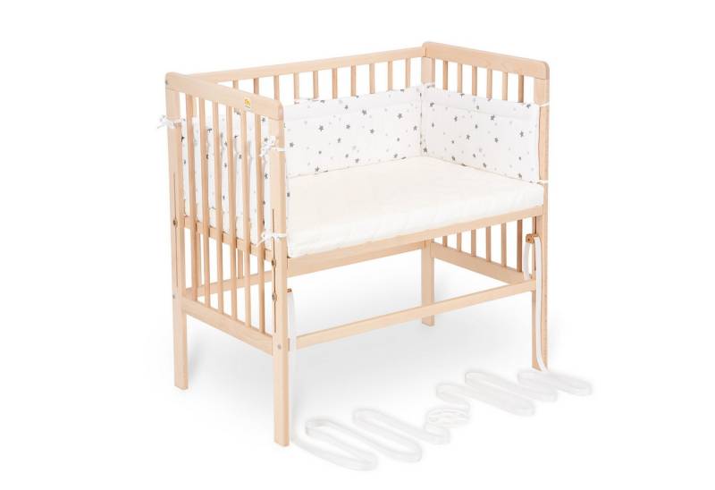 FabiMax Beistellbett Babybett Boxspring klar lackiert, 90 x 55 cm Liegefläche, aus Buchenholz, Stufenlos höhenverstellbar 40-73 cm, Holz-Lattenrost von FabiMax