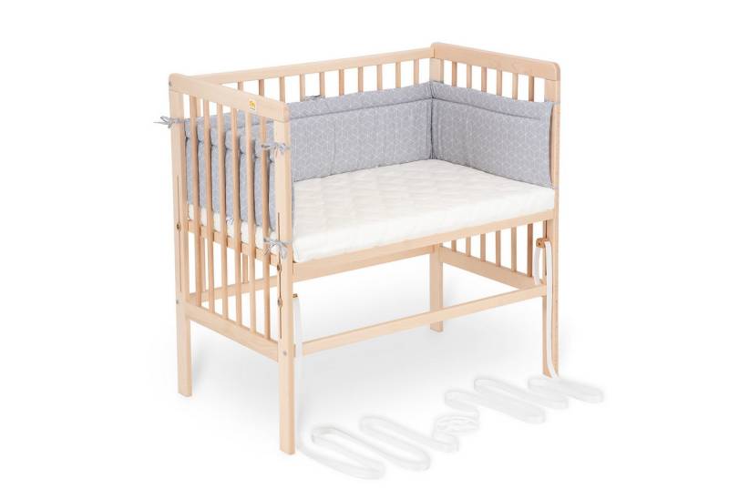 FabiMax Beistellbett Babybett Boxspring klar lackiert, 90 x 55 cm Liegefläche, aus Buchenholz, Stufenlos höhenverstellbar 40-73 cm, Holz-Lattenrost von FabiMax