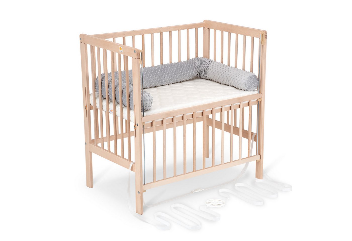 FabiMax Beistellbett Flex Natur, Buche massiv, 90 x 55 cm Liegefläche, 2in1, Beistellbett und Stubenbettchen in Einem, innovatives Seitenteil von FabiMax