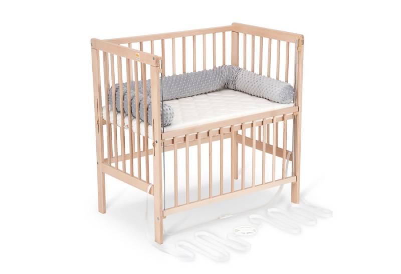 FabiMax Beistellbett Flex Natur, Buche massiv, 90 x 55 cm Liegefläche, 2in1, Beistellbett und Stubenbettchen in Einem, innovatives Seitenteil von FabiMax