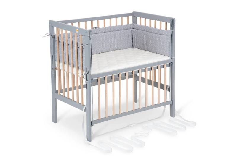 FabiMax Beistellbett Flex grau / natur, 90 x 55 cm Liegefläche, 2in1, Beistellbett und Stubenbettchen in Einem, innovatives Seitenteil von FabiMax